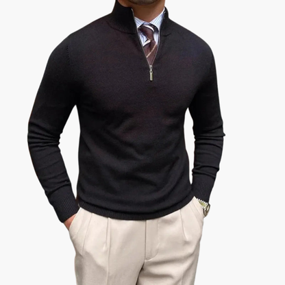 Men's Zip Up Sweater with Crew Neck and Cuffed Bottom