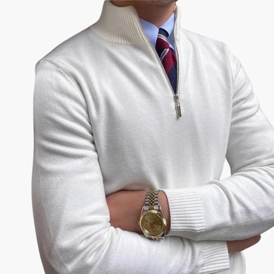 Men's Zip Up Sweater with Crew Neck and Cuffed Bottom