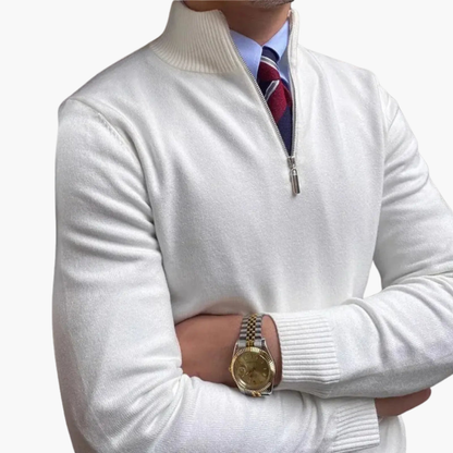 Men's Zip Up Sweater with Crew Neck and Cuffed Bottom