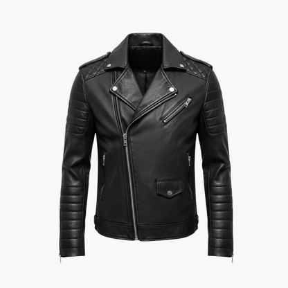 Rugged Leather Motorcycle Jacket with Padded Sleeves - Olytrend