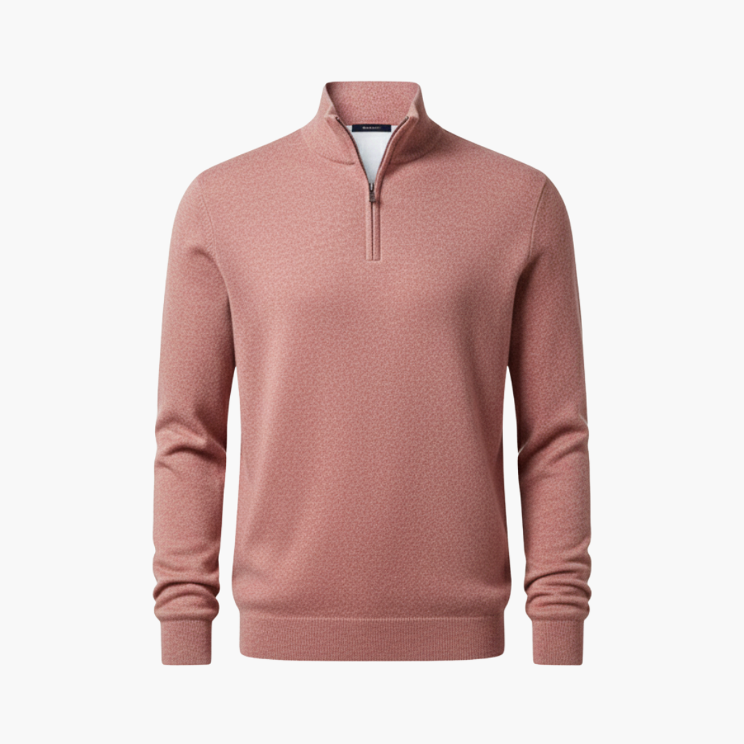 Men's Zip Up Crew Neck Textured Sweater - Olytrend
