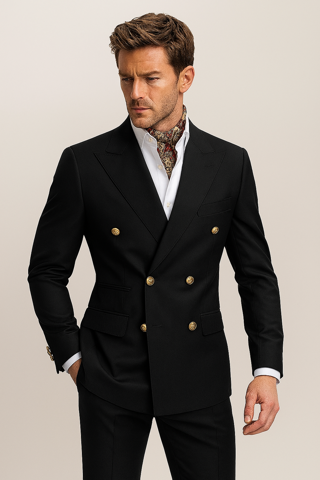 Classic Men's 2-Piece Suit | Luxury Gold Buttons