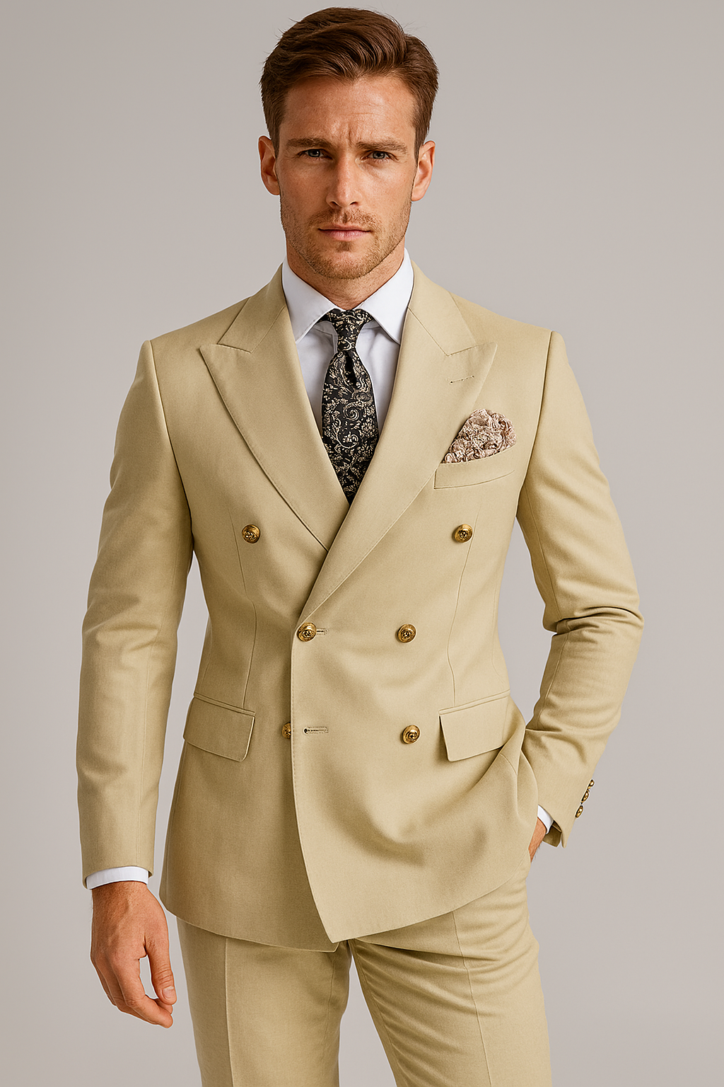 Classic Men's 2-Piece Suit | Luxury Gold Buttons