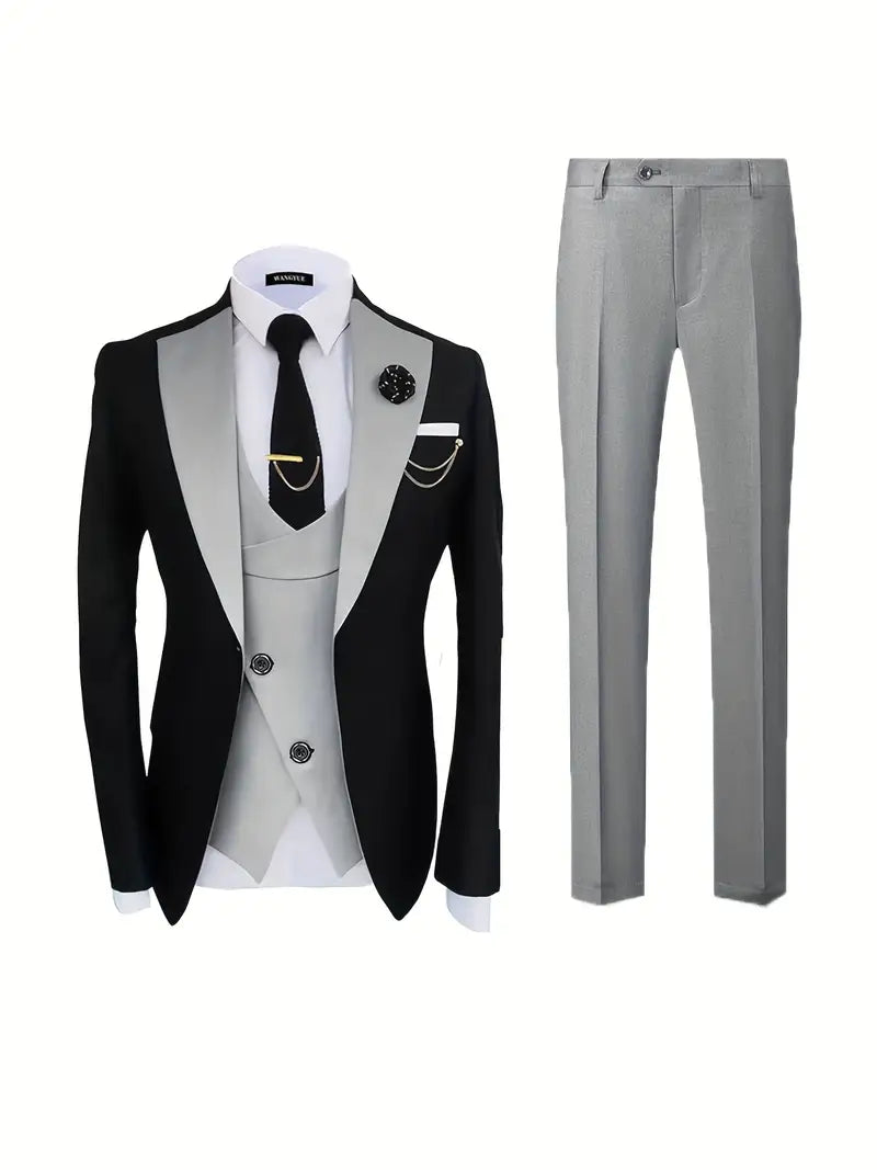 Slim Fit Black Tuxedo Suit with Contrast Lapel
