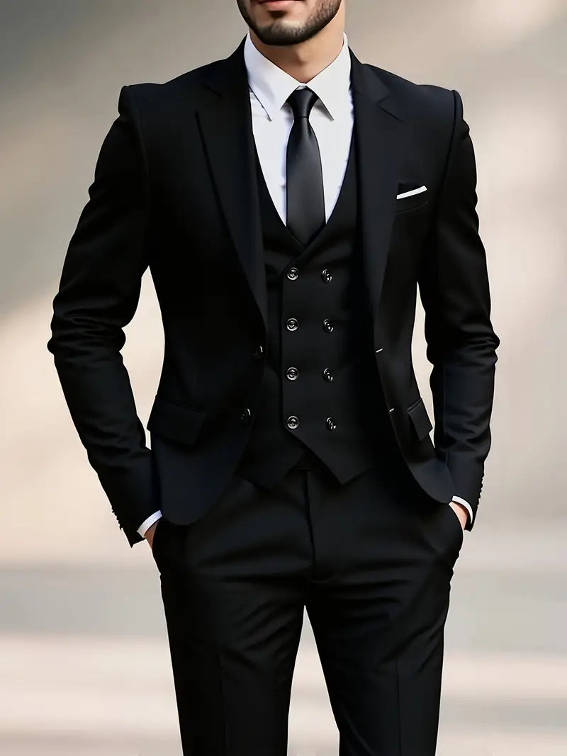 Slim Fit Black Tuxedo Suit with Contrast Lapel