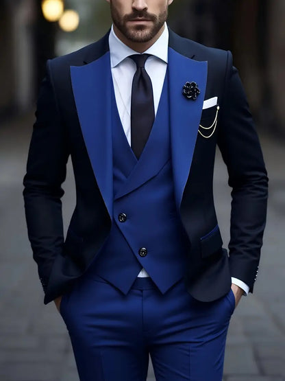 Slim Fit Black Tuxedo Suit with Contrast Lapel - Nocini