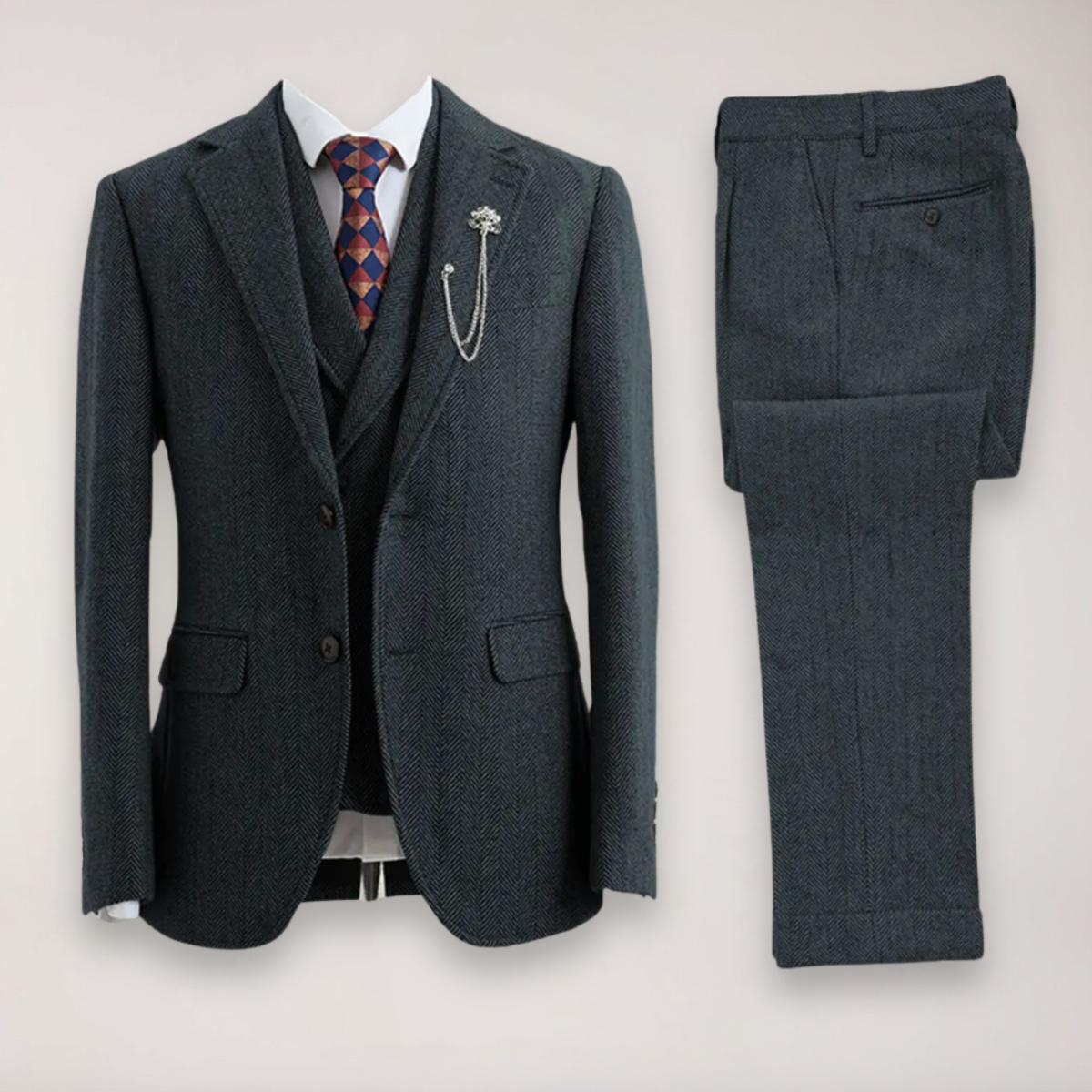 Slim Fit Mens 3 Piece Suit Jacket Trousers Vest - Nocini