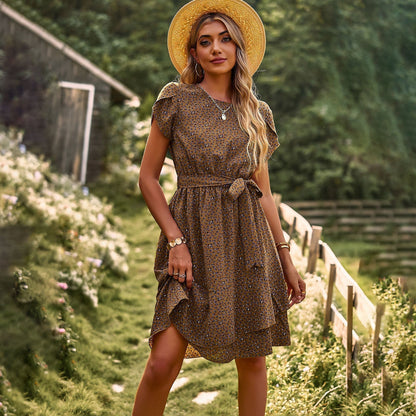 Beautiful Ruffled Garden Party Dress with Waist Belt