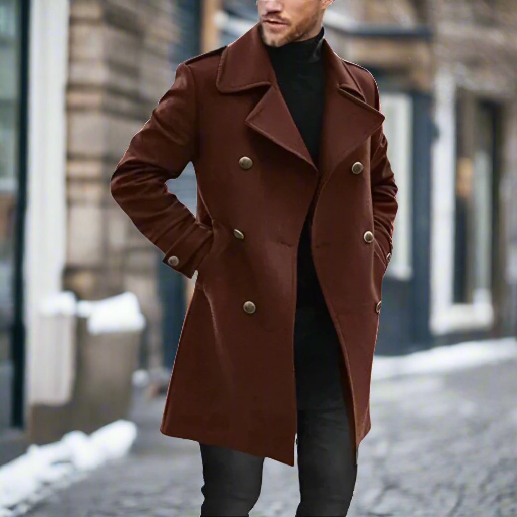 Men's Slim Fit Wool Overcoat with Notch Collar - Nocini