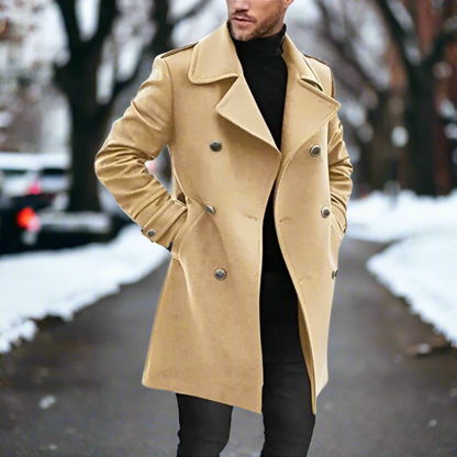 Men's Slim Fit Wool Overcoat with Notch Collar