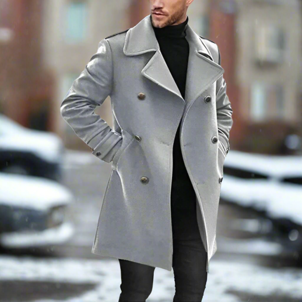 Men's Slim Fit Wool Overcoat with Notch Collar