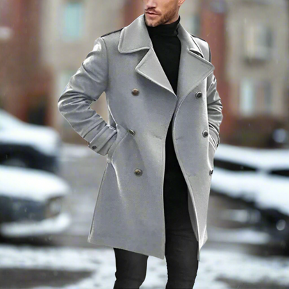 Men's Slim Fit Wool Overcoat with Notch Collar