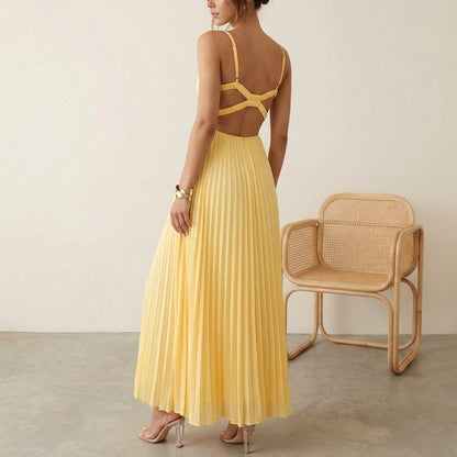 Flowy Maxi Dress with Ruffled Front and Elegant Design