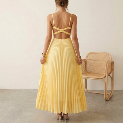 Flowy Maxi Dress with Ruffled Front and Elegant Design