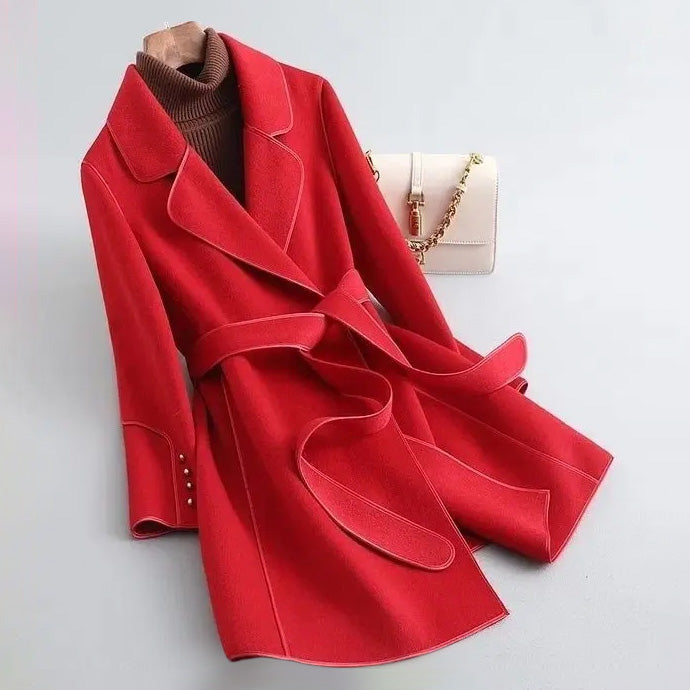 Fitted Belted Winter Coat for Women Knee Length