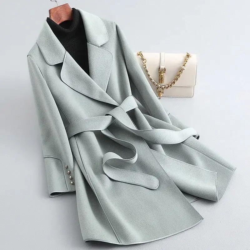 Fitted Belted Winter Coat for Women Knee Length