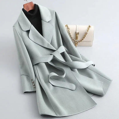 Fitted Belted Winter Coat for Women Knee Length