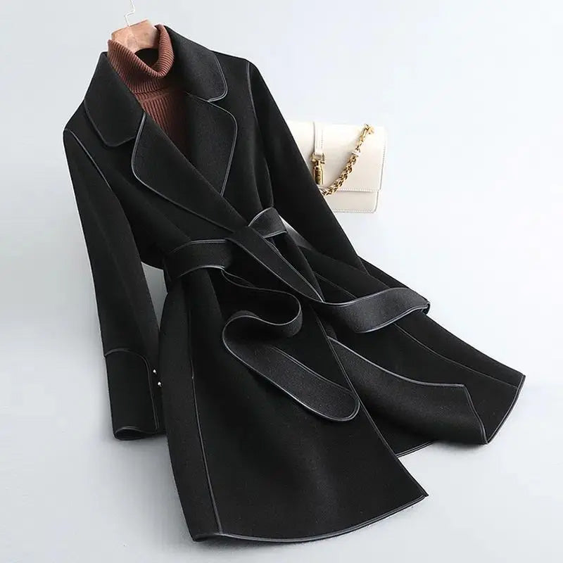 Fitted Belted Winter Coat for Women Knee Length