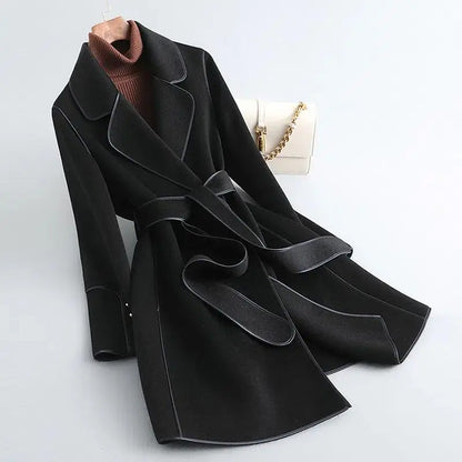 Fitted Belted Winter Coat for Women Knee Length