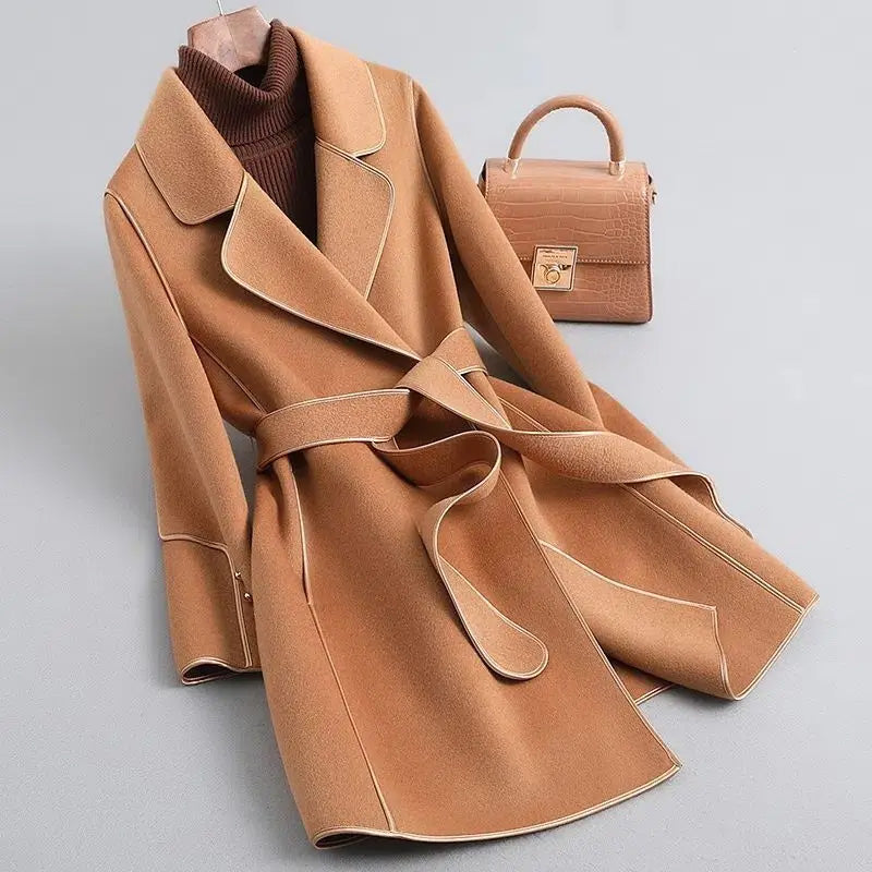 Fitted Belted Winter Coat for Women Knee Length