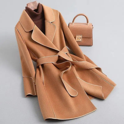 Fitted Belted Winter Coat for Women Knee Length