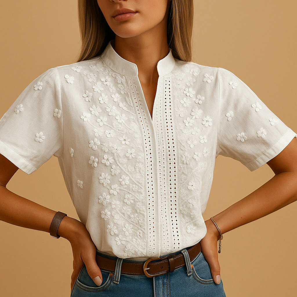 Chic Ladies White Cotton Blouse