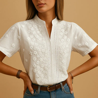 Classic Crew Neck Embroidered Top