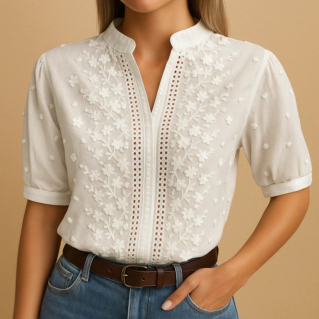 Classic Crew Neck Embroidered Top