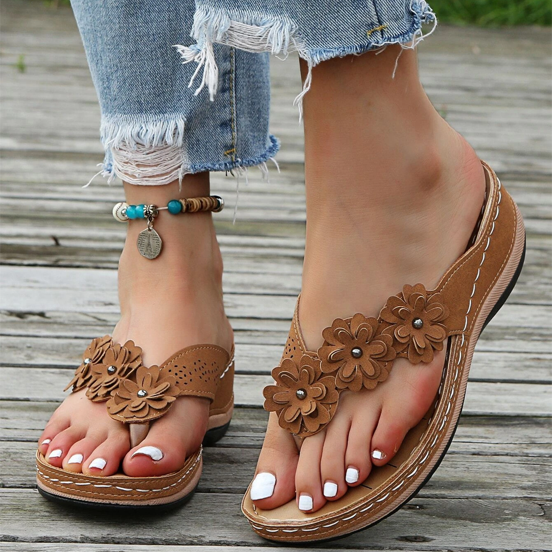 Elegant Flower Decorated Flip Flop Sandals