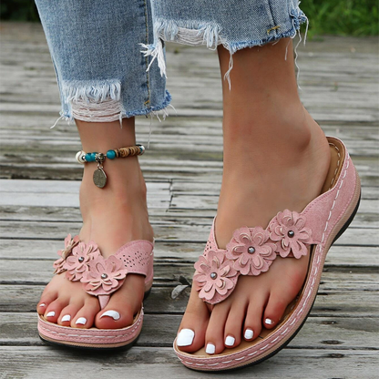 Elegant Flower Decorated Flip Flop Sandals