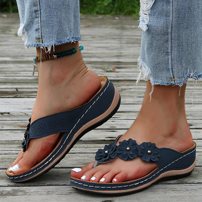 Elegant Flower Decorated Flip Flop Sandals