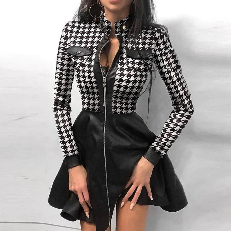 Ladies' A-Line Dress with Lace Sleeves and Zip Front