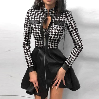 Ladies' A-Line Dress with Lace Sleeves and Zip Front