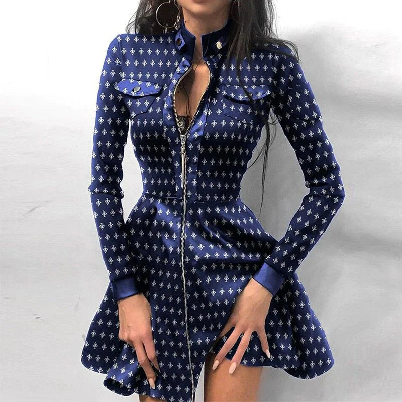 Ladies' A-Line Dress with Lace Sleeves and Zip Front