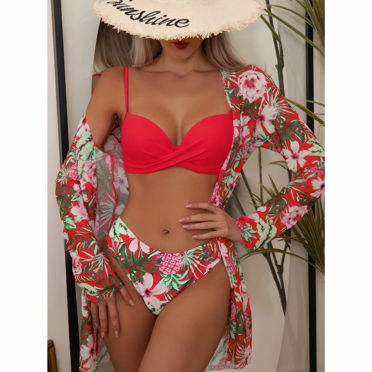 Women's Swimwear Bikini Set with Twist Top and High Waisted Bottom