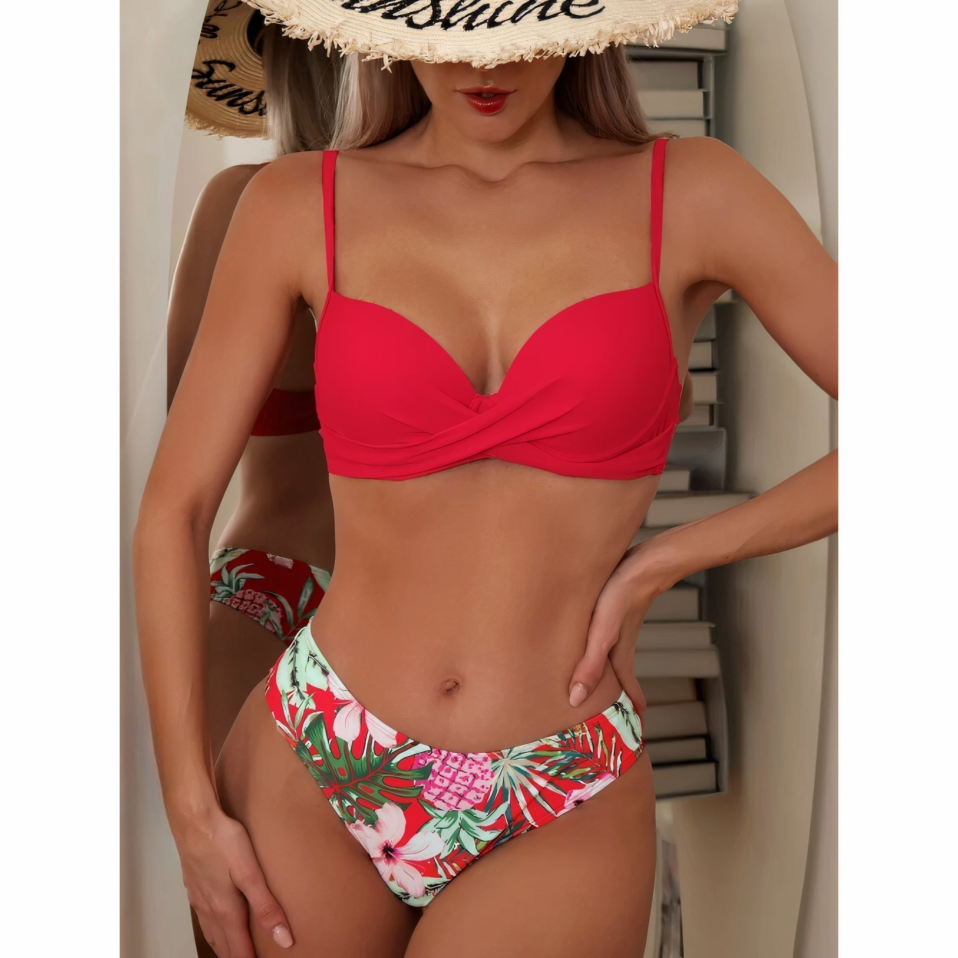 Women's Slim Fit Bikini Set with Ruffled Top - Nocini