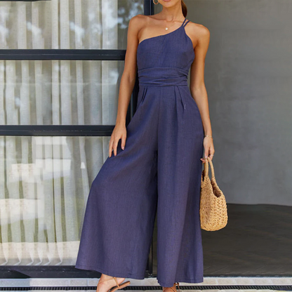 Women's Sleeveless Wide Leg Jumpsuit Comfortable One Shoulder Design