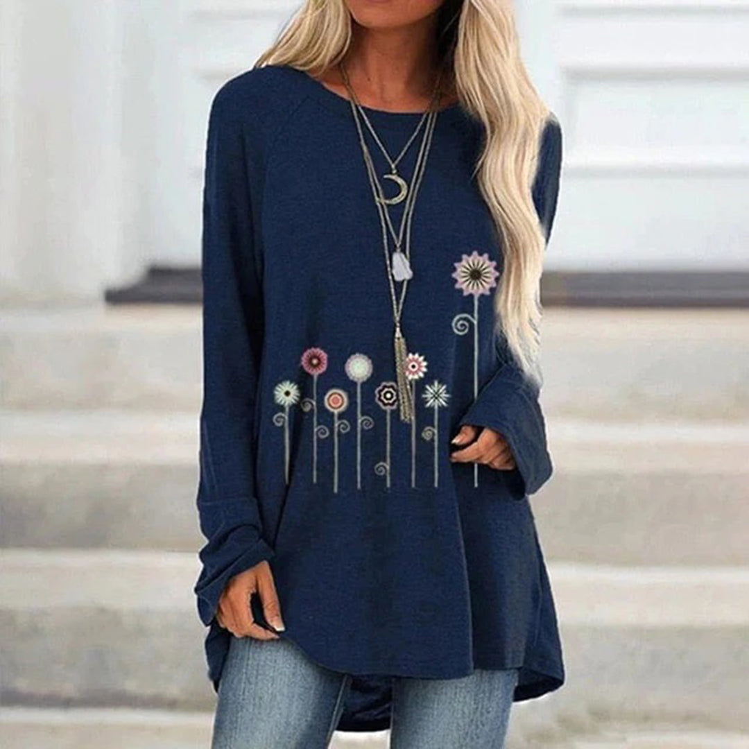 Comfy Floral Embroidered Sweatshirt with Soft Touch