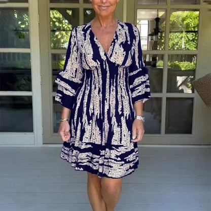 Women's V-Neck Dress with Fitted Waist and Cap Sleeves