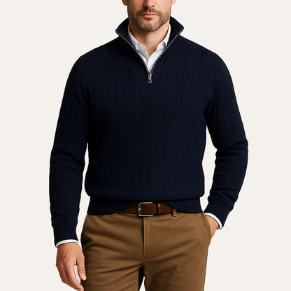 Classic Cable Knit Zip Sweater for Men