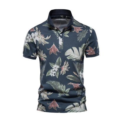 Men's Casual Polo Shirt Lightweight Cotton Floral Design - Nocini