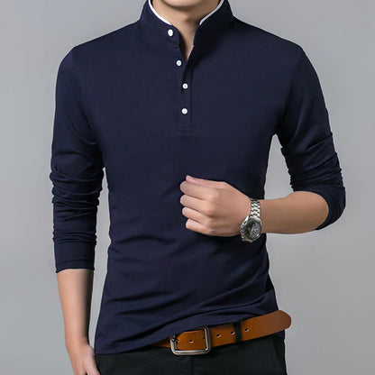 Slim Fit Men's Long Sleeve Mandarin Shirt