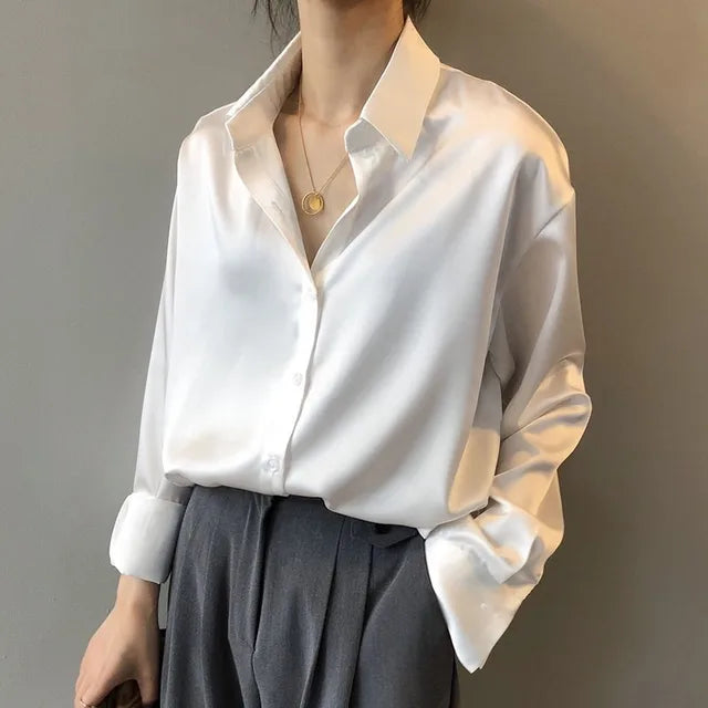 Women's Classic Silk Button Front Blouse