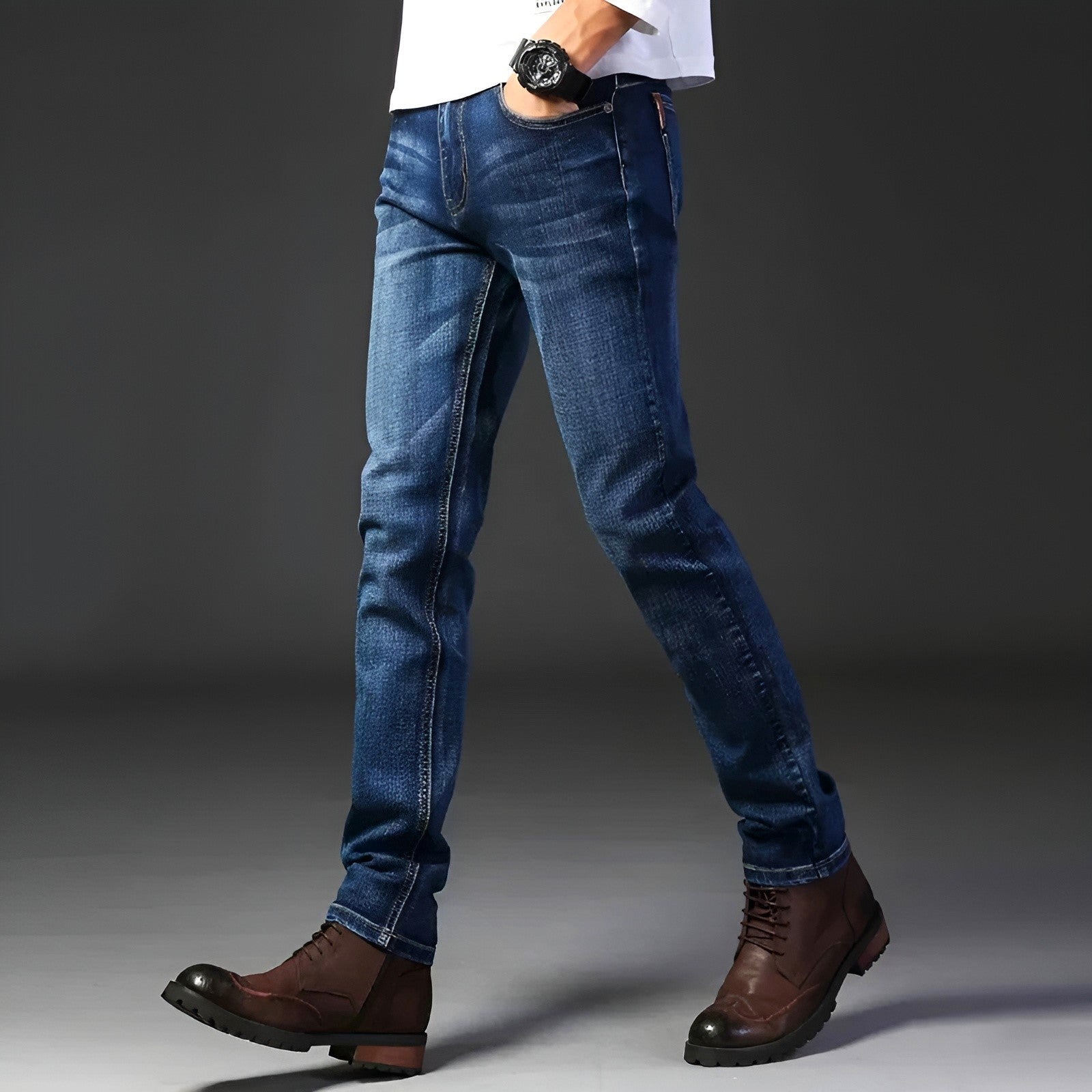 Faded Blue Distressed Denim Jeans - Nocini