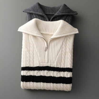 Classic Cable Knit Quarter Zip Sweater Jacket