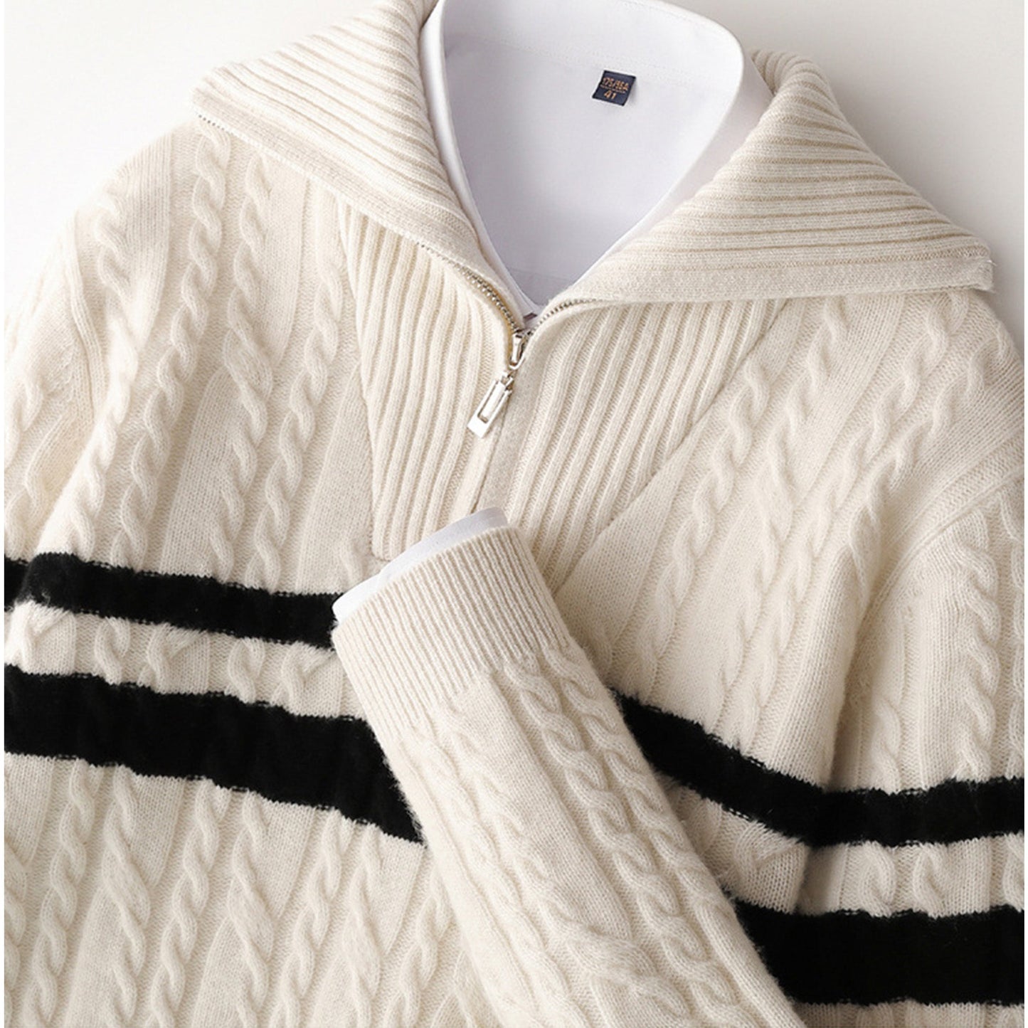 Classic Cable Knit Quarter Zip Sweater Jacket