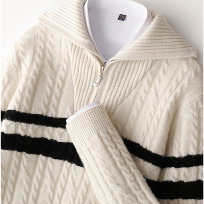 Classic Cable Knit Quarter Zip Sweater Jacket