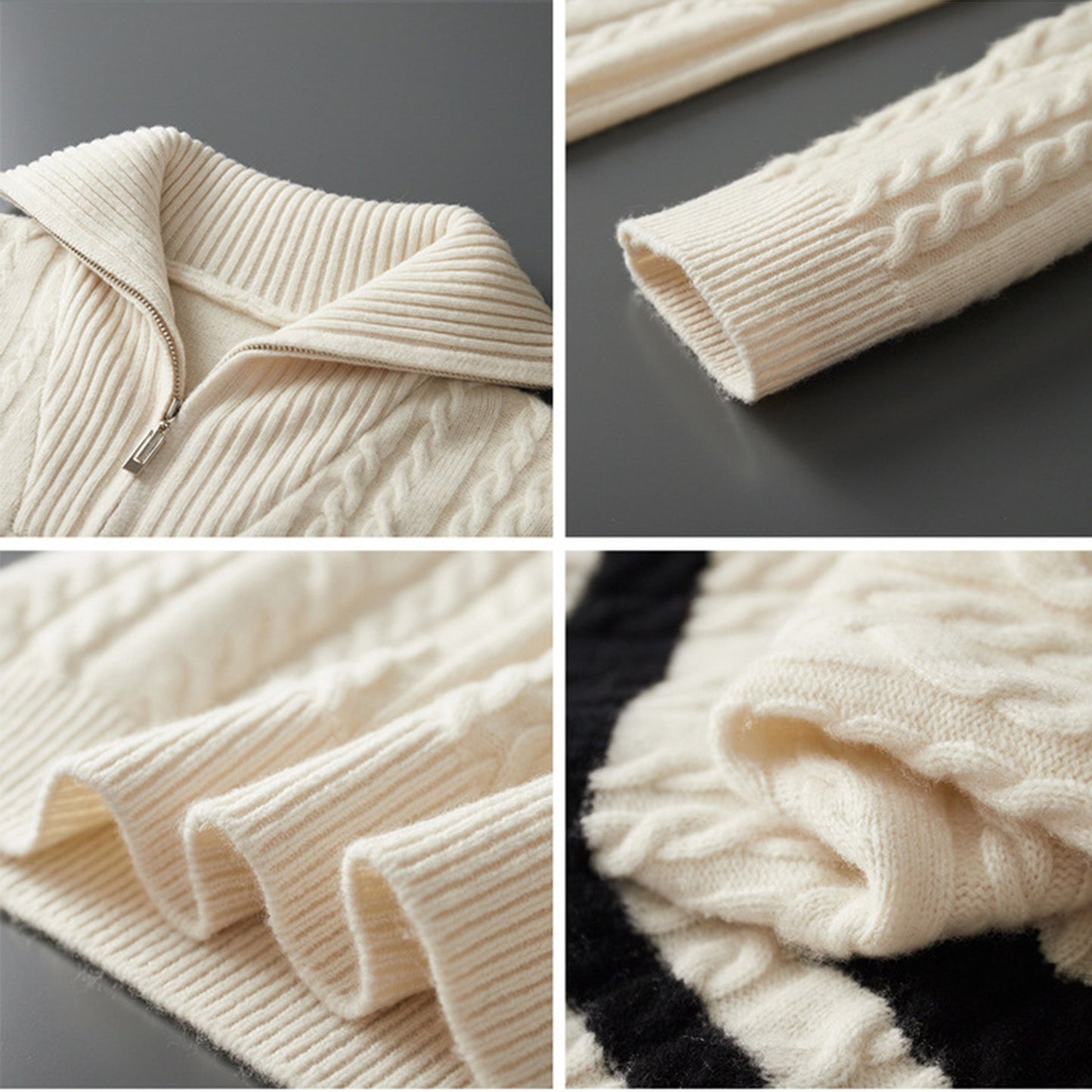 Classic Cable Knit Quarter Zip Sweater Jacket