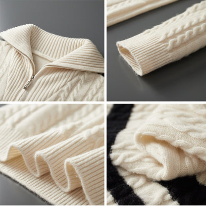 Classic Cable Knit Quarter Zip Sweater Jacket