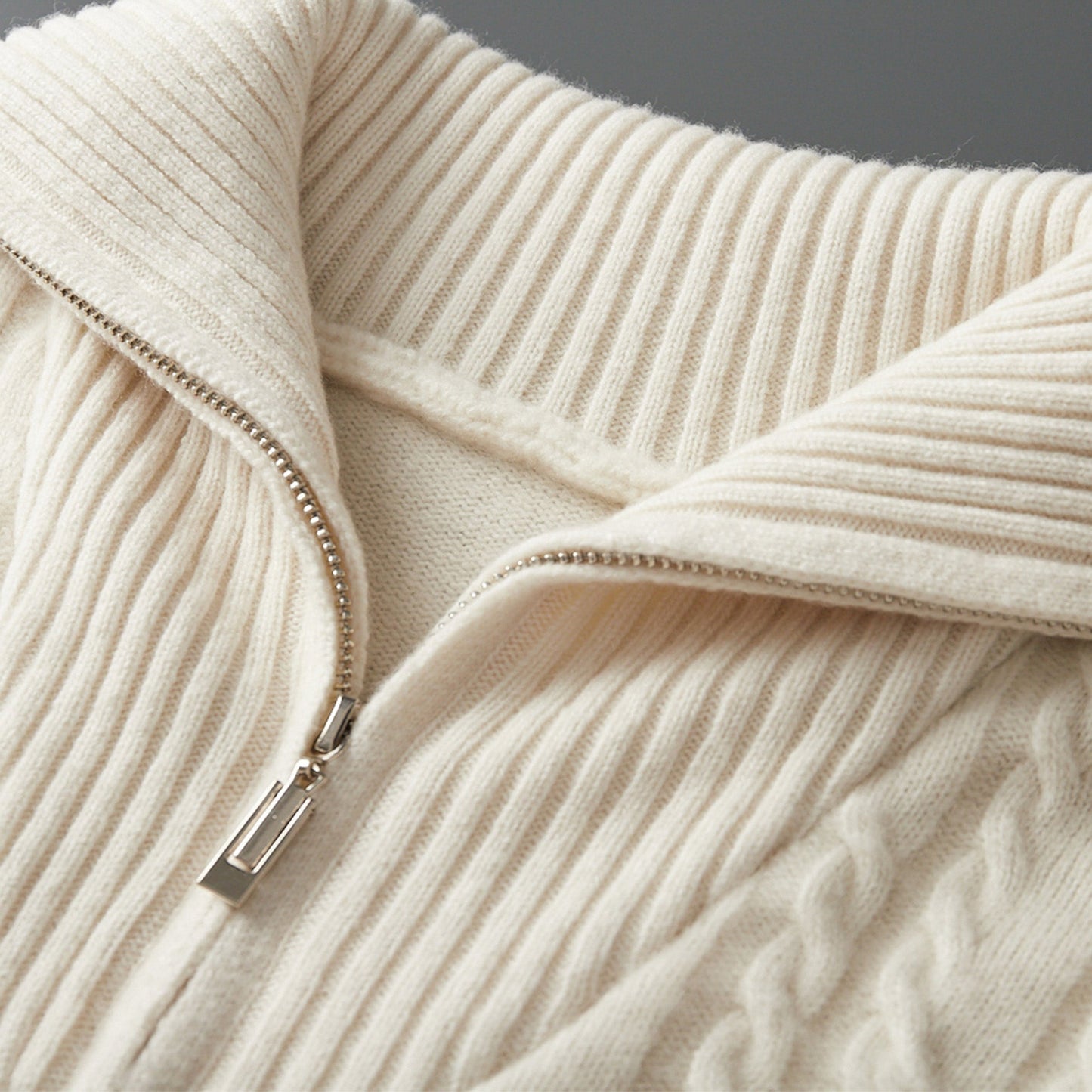 Classic Cable Knit Quarter Zip Sweater Jacket